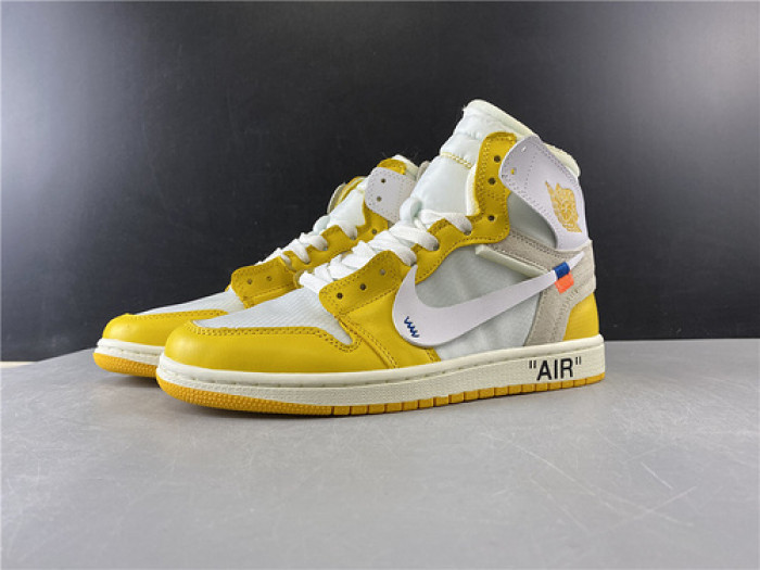 off white x air jordan 1 retro high og "canary yellow" aq0818-149